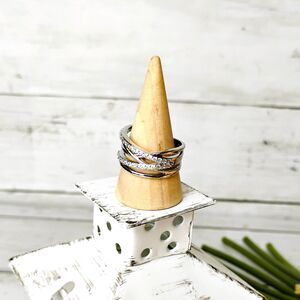 New Rhinestone Silver Tone Swirl/Twist Women's Ring Size 8.5 Cocktail Fancy Fun
